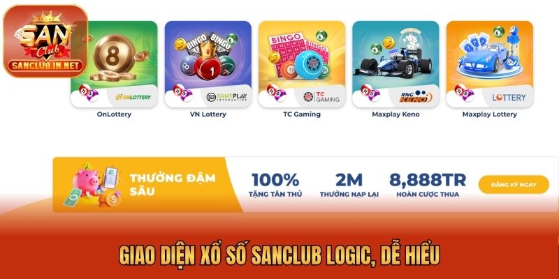 Giao diện xổ số Sanclub logic, dễ hiểu